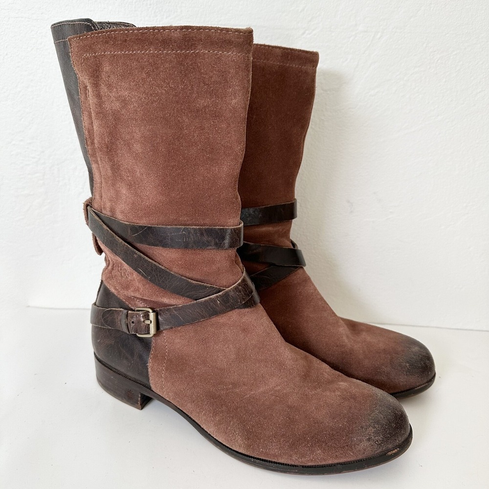 UGG  Boots Womens Size 8M Brown Deanna Burnished Suede Leather Moto